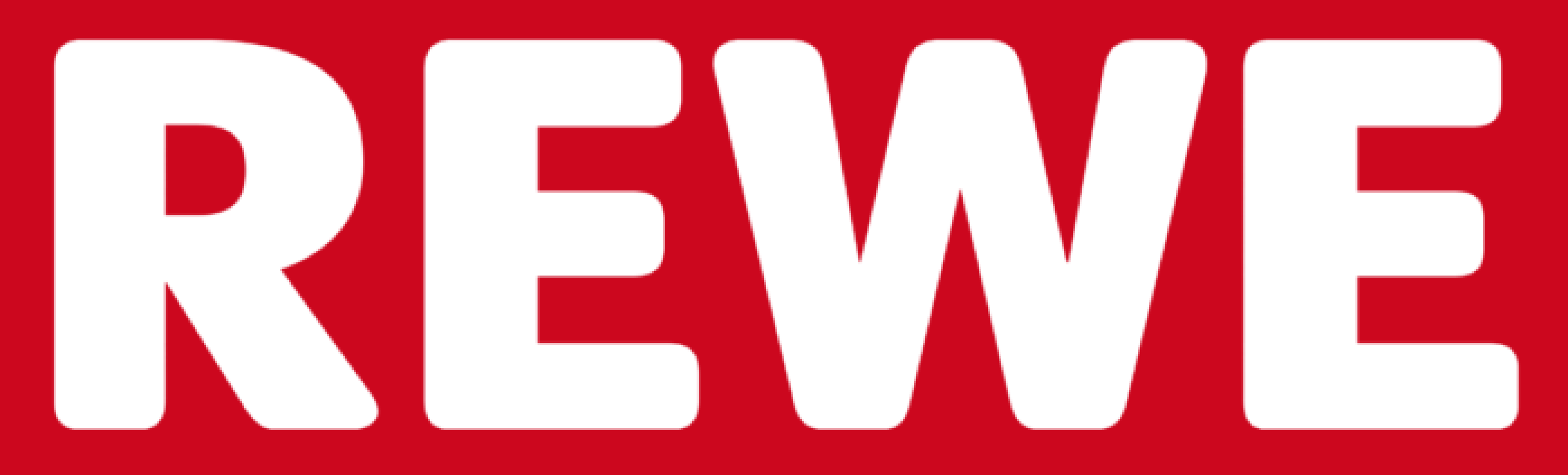 eine roter Hintergrund mit weißer Schrift die REWE sagt